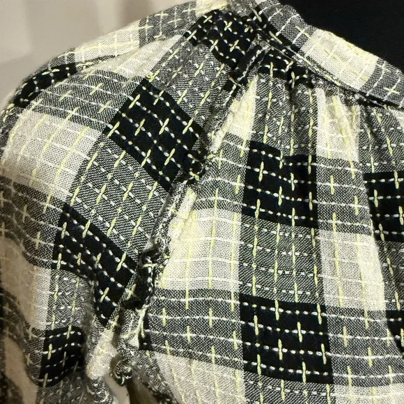 Anthropologie Pilcro Breezy White Black Plaid Button-Down Shirt - Picture 5 of 8